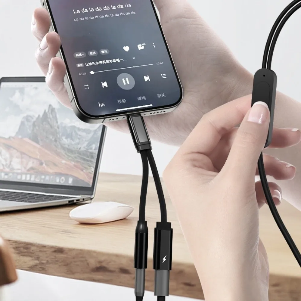 PD 60W USB C To 3.5mm Adapter Universal Dual Type 2 in 1 USB C Splitter High-Speed Multi-Function Type-C To AUX Adapter