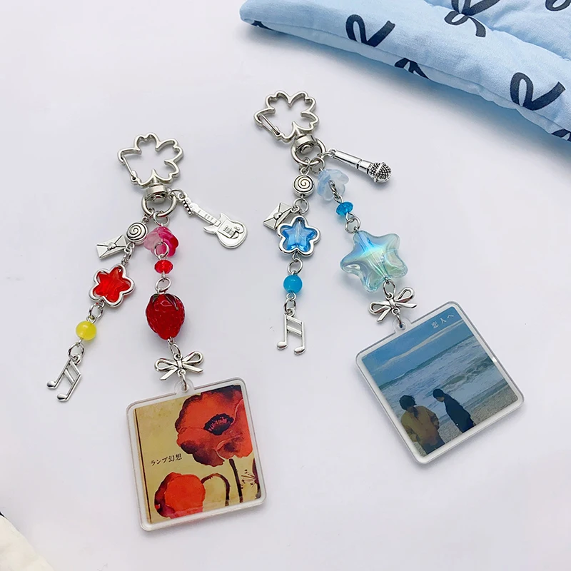 Y2K Lovers Lamp Inspired Keychain Fashion Acrylic Album Keyring Bag Pendant Key Hanging Decoration Couple Friend Gifts