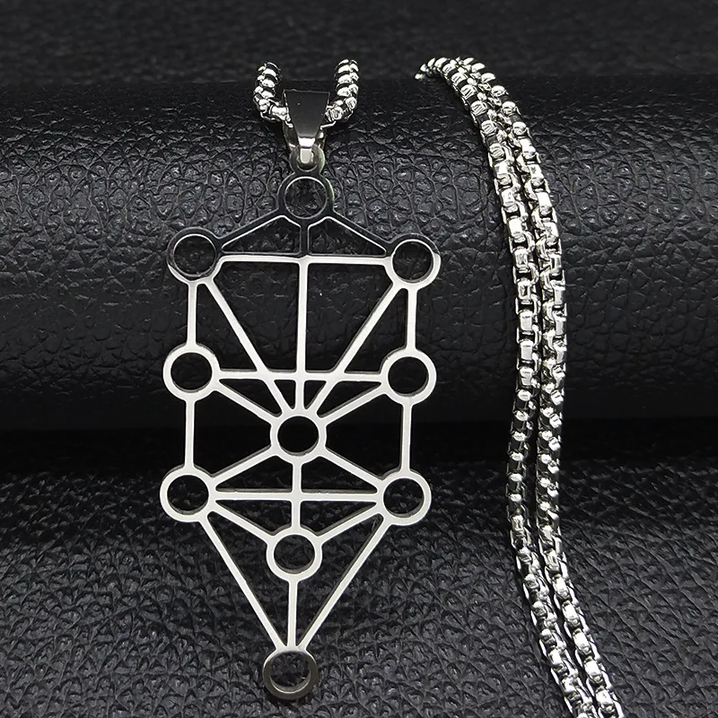 Geometric Patterns Tree of Life Necklace Women Cabala Stainless Steel Gold Color Hollow Pendant Necklaces Jewelry Gift