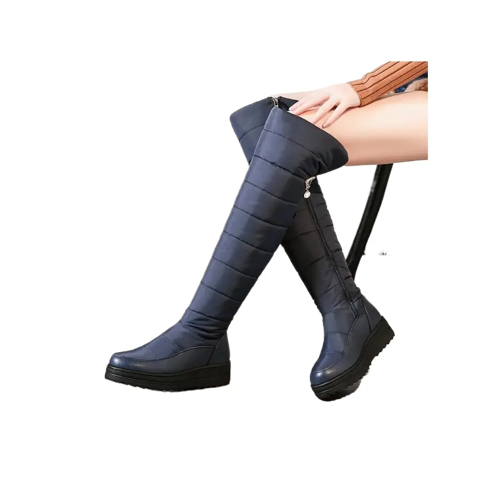 

2025 Winter Plush warm Women Thigh-high Snow Boots Black Crystal Buckle Sexy Lady Wedge Long Zipper Over Knee Platform Boots