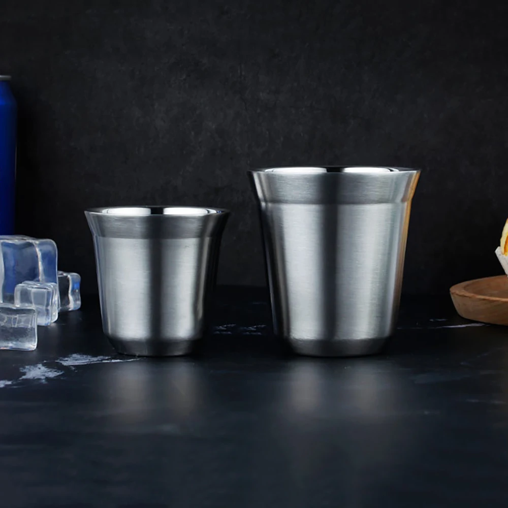 

3/6Pcs 304 Stainless Steel Cup Double-layer Handy Coffee Cup Anti-scalding Boiling Water Cup Children's Drink Cup Set Beer Mug
