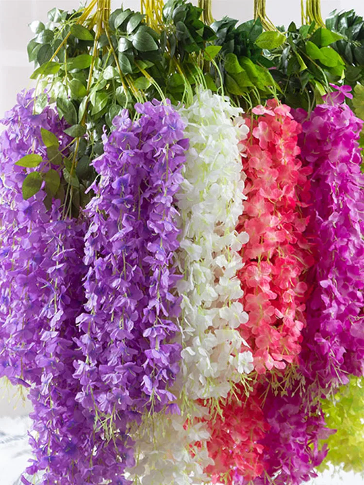 Simulation Wisteria Long Vine for Christmas, Hanging Decoration, Hotel Corridor Stage Setting, Artificial Flowers, 112cm