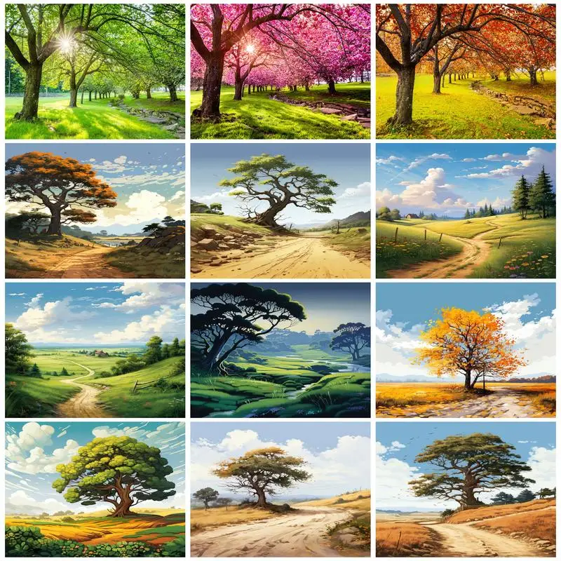 

RUOPOTY Painting By Numbers On Canvas Landscape Tree With Frame Diy Crafts Personalized Gift Wall Art Bedroom Decoration