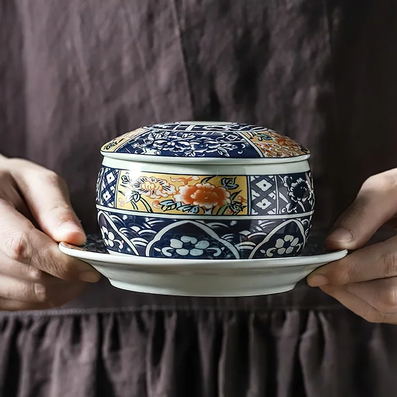 Ceramic Cover Bowl Japanese Porcelain Stew Pot Tea Cup Soup Bowl with Lid Kitchen Tableware Steamed Egg Stewed Bird's Nest