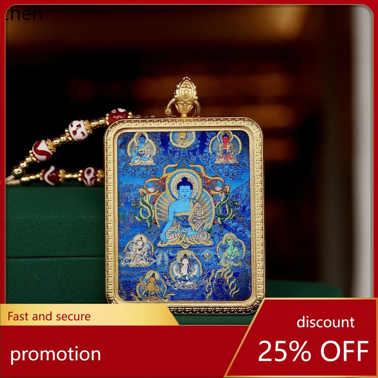 H1 Thangka Medicine Buddha Necklace Titanium Steel Shell Mineral Plant Pigment Intangible Cultural Heritage