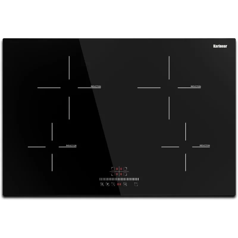 Karinear Induction Cooktop 30 inch, 4 Burners Electric Cooktop With Touch Control, 9 Power Level Drop-in Glass Cooker