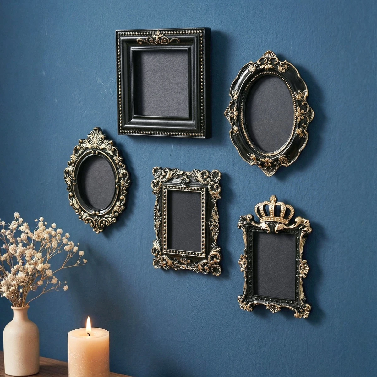 1PC, European-style Three-dimensional Pattern Decorative Pendant, Black Lacquered Resin Material DIY Wall Decoration Frame