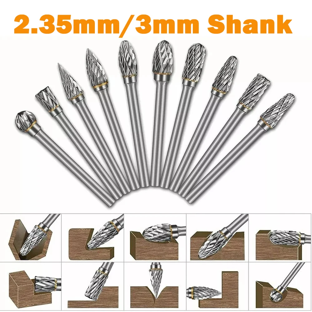 

Tungsten Carbide Rotary Burr Set for Dremel, Carbide Double Cut Carving Burr Bits with 2.35mm/3mm Shank Rotary Tool Accessories