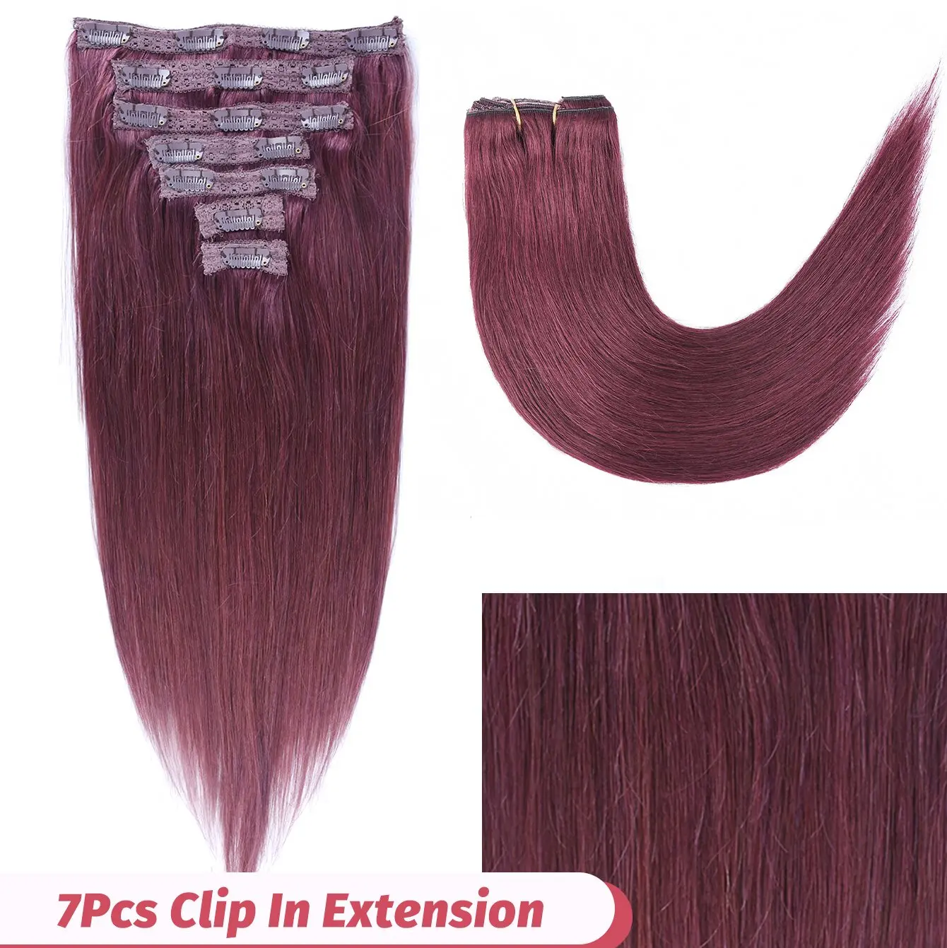 Rechte Clip In Hair Extensions Kleur #7 Echte Human Hair Extensions Voor Vrouwen 8 Stuks Clip Op Hair Extensions 16Clips Dubbele Inslag