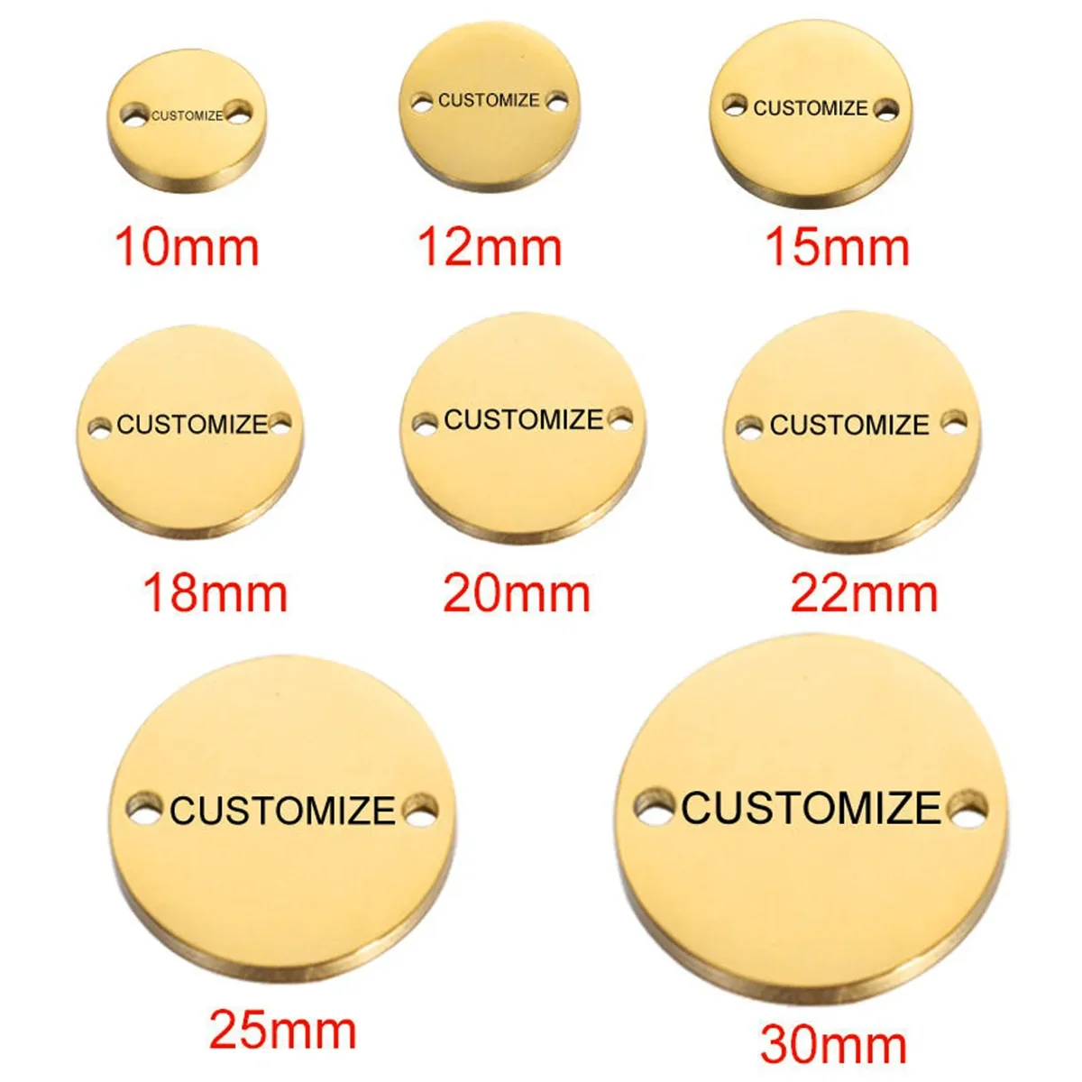 5pcs/lot Personalized name logo disc Stainless Steel Two Holes Polished Round Tags Charms for DIY Jewelry Making Accessories