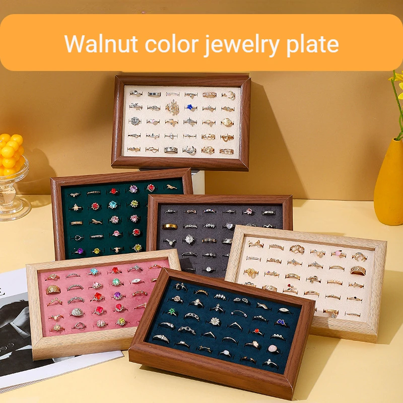 Wooden Ring Tray Large capacity Ring Display Plate Ear Studs Jewelry Storage Case For Store Exhibitors Counter Showcase Props