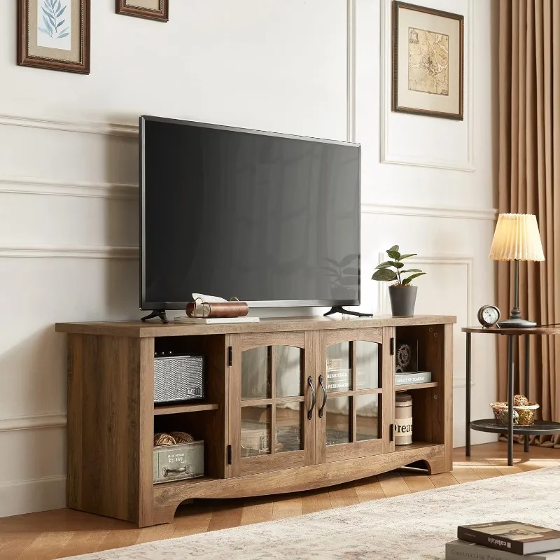 طقم طاولة مكون من 4 قطع من Farmhouse، حامل تلفزيون مقاس 65 بوصة وطاولات نهاية الشحن، بني #3