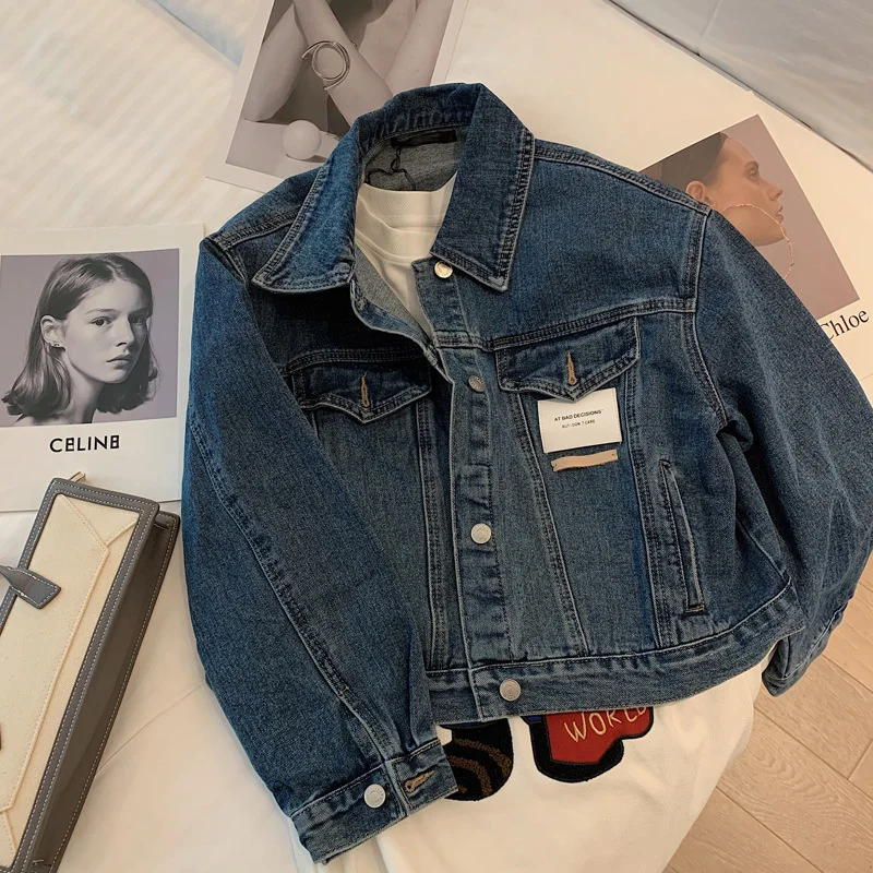 

2023 Streetwear Women's Washed Cotton Denim Jacket Spring Autumn Do-old Short Jean Coat Casual Tops Female Retro Loose Outerwear