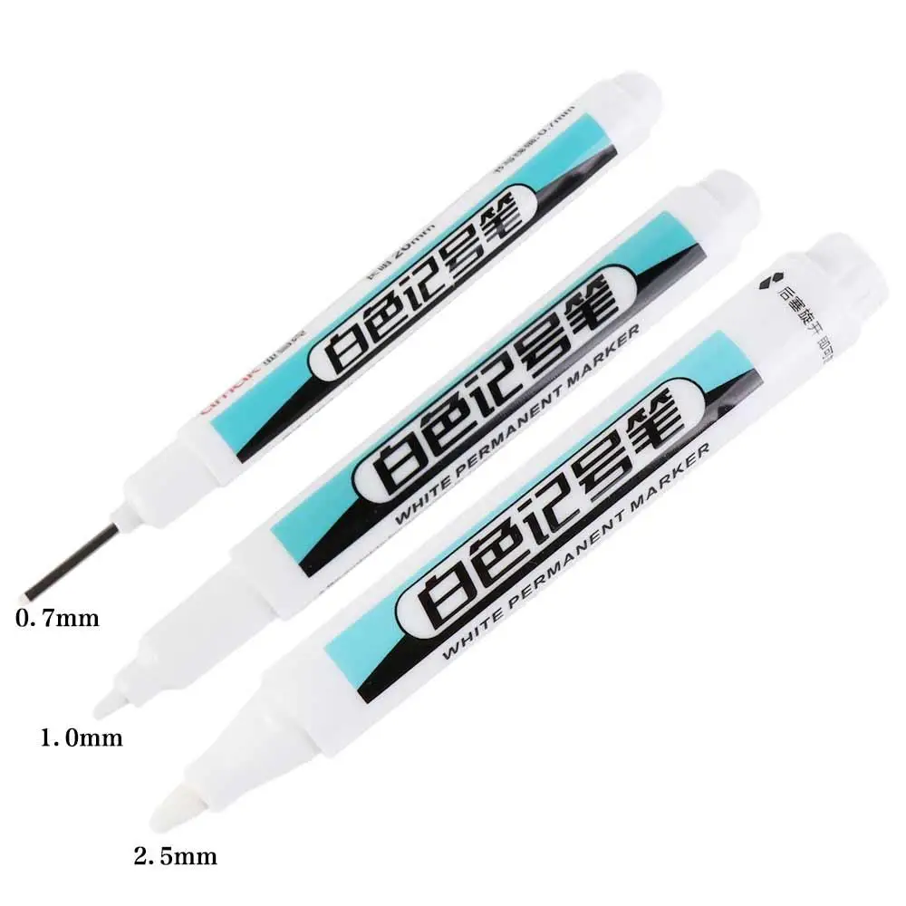 0.7mm/1.0mm/.2.5mm White Permanent Paint Pen Waterproof Smooth Writing White Marker Pens Extra Large Ink Volume Quick Drying