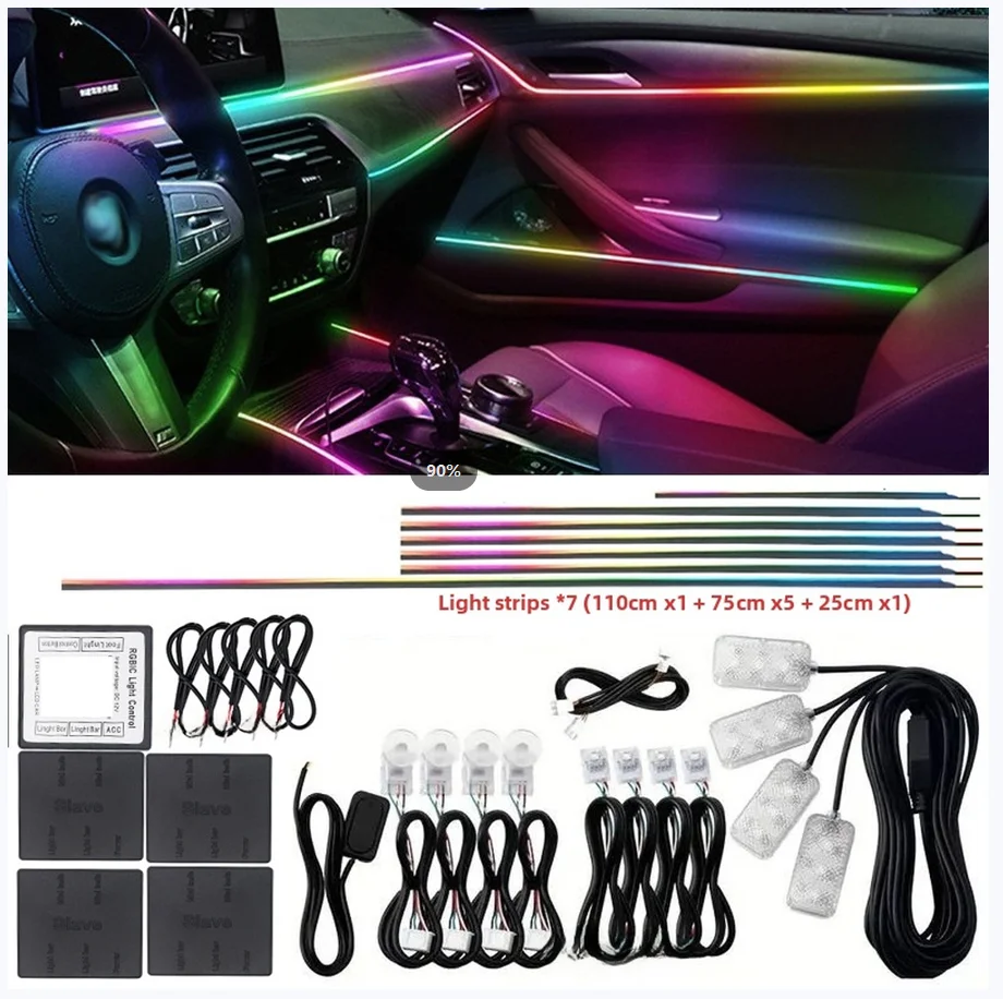 

Комплект светодиодных лент RGB 256 цветов для внутренней подсветки автомобиля с беспроводным управлением через приложение, детали для модификации автомобиля