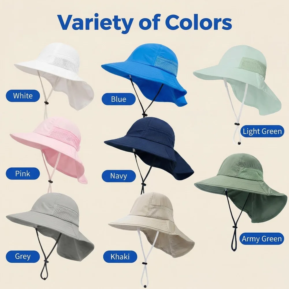Children's sunshade fisherman's hat outdoor shawl hat is suitable for 1-14-year-old shawl with simple and versatile solid color.
