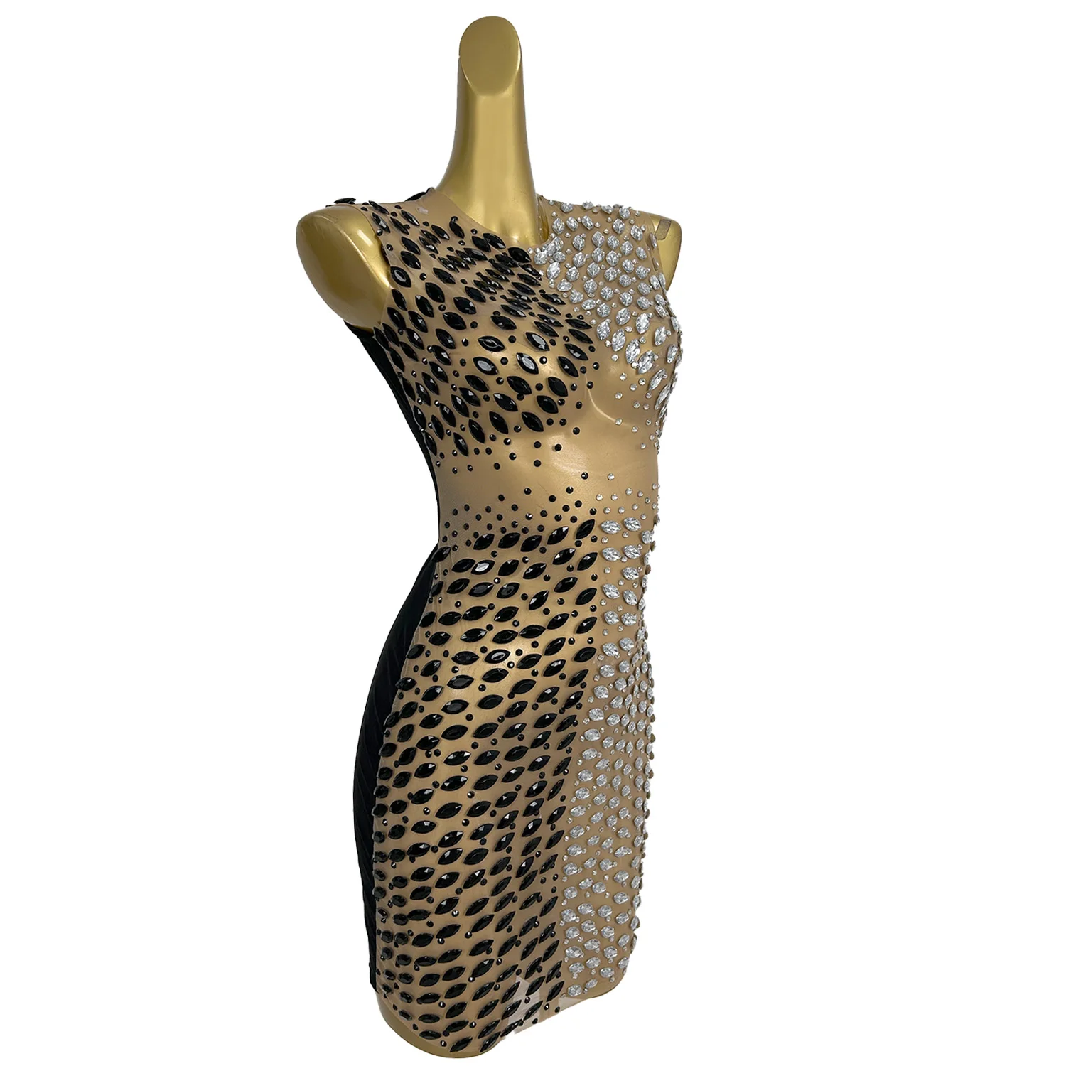 Elegantes Damen-Abendkleid, schwarz, weiß, Diamant-Spleißen, Perspektive, Netzkleid, Weihnachten, Erwachsene, Geburtstag, Party, Kleid kuyila