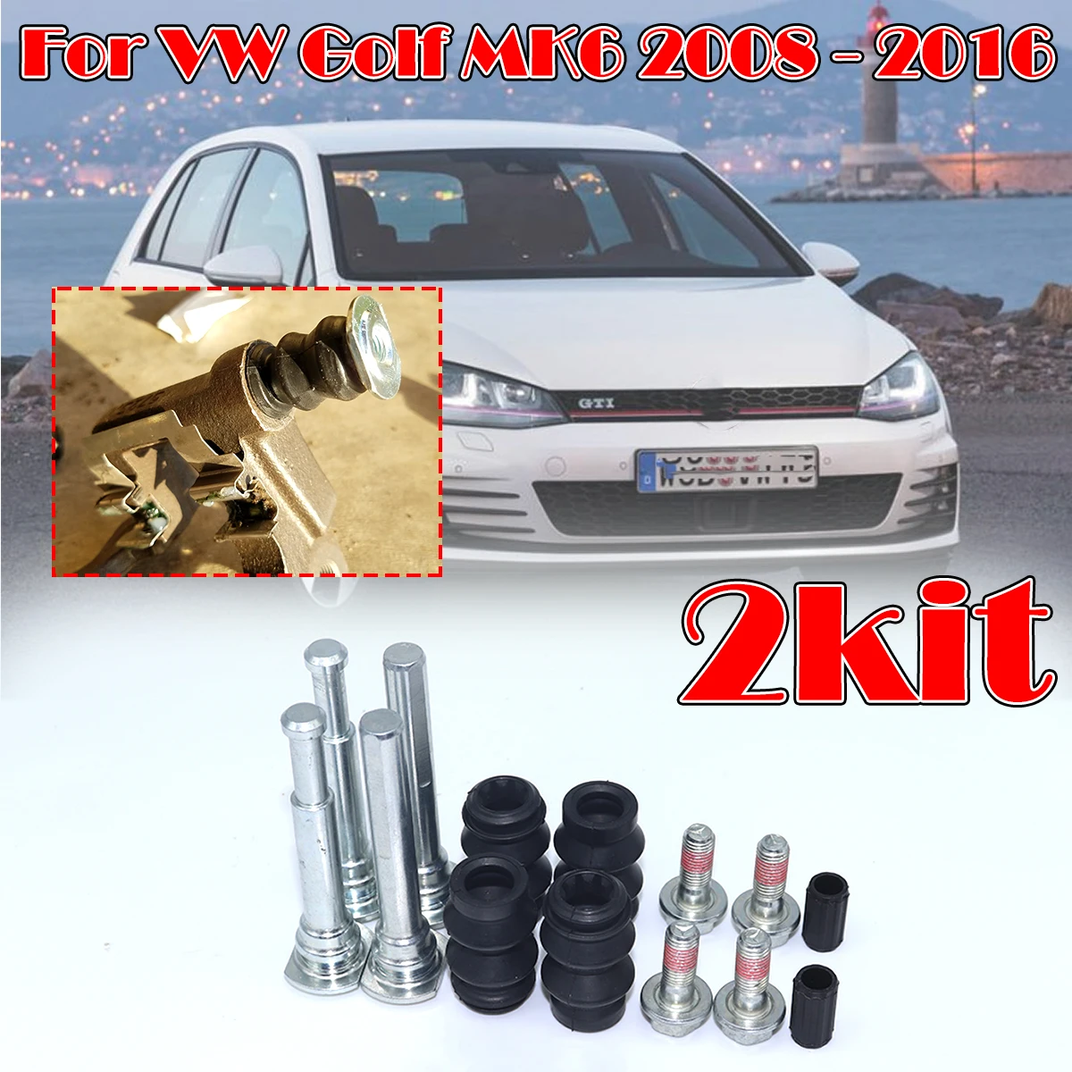 

2KIT Rear Brake Caliper Slider Guide Pins Bolt For VW Golf MK6 2008-2016 Left Right Disc Housing Rubber Bellows Sleeve Bush Seal