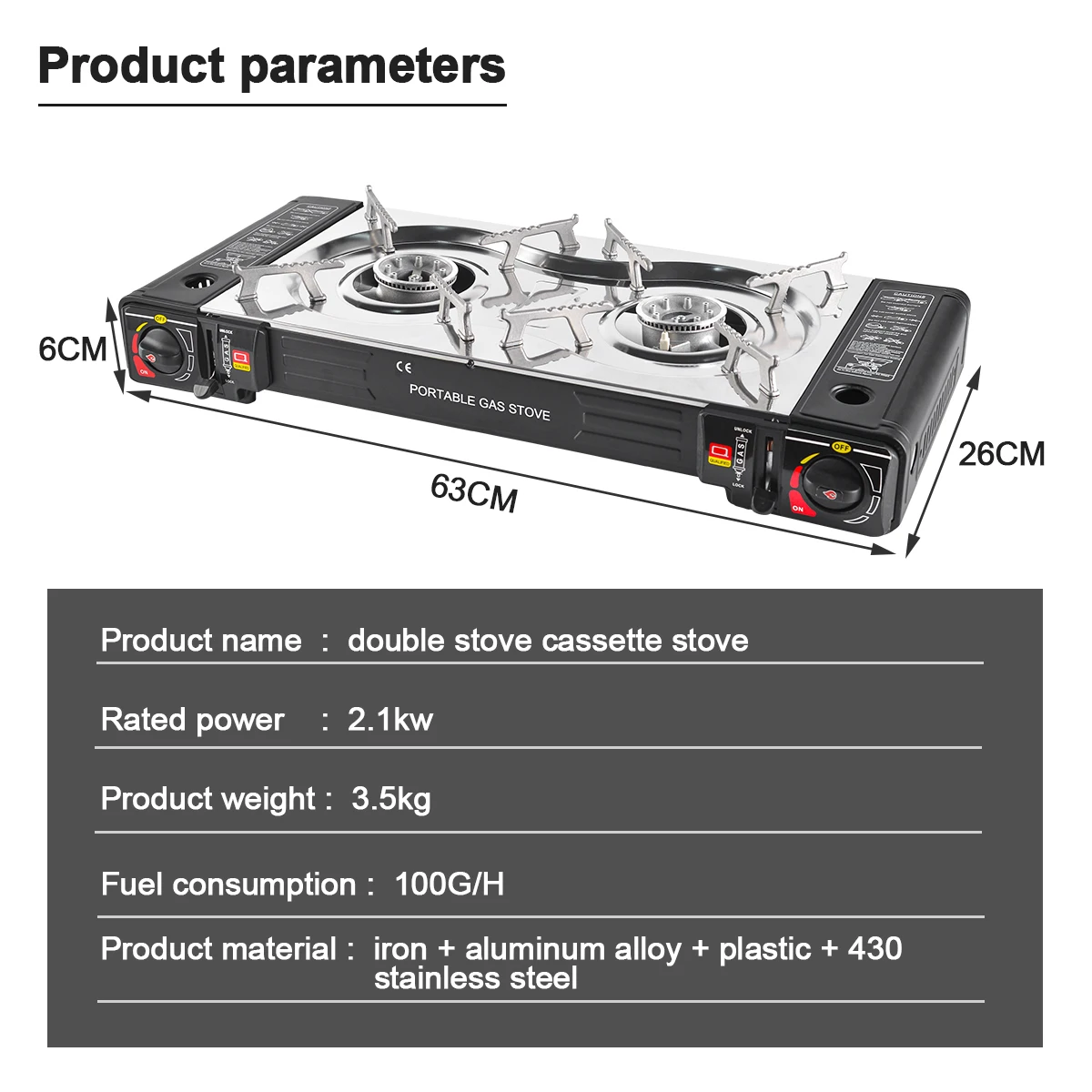 LOEFME Gas Camping Stove Portable Double Burner, Butane Outdoor BBQ Cooker for Hiking, Travel, and Picnics