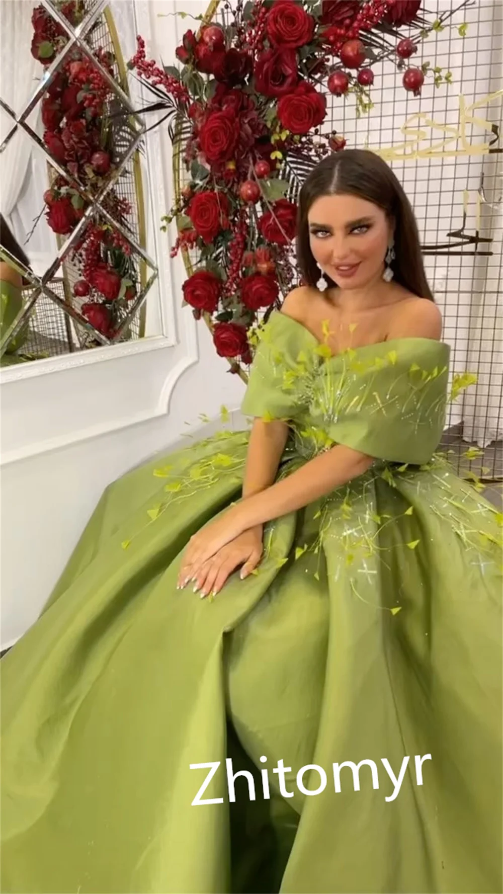 Sera Arabia saudita Jersey drappeggiato Applique Celebrity Ball Gown Off-the-spalla abito da occasione su misura abiti lunghi