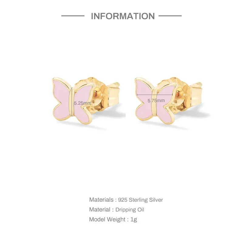 925 Sterling Silver Korean Earring 2023 New Trend European and American INS Enamel Color Butterfly Stud Earrings Jewerly