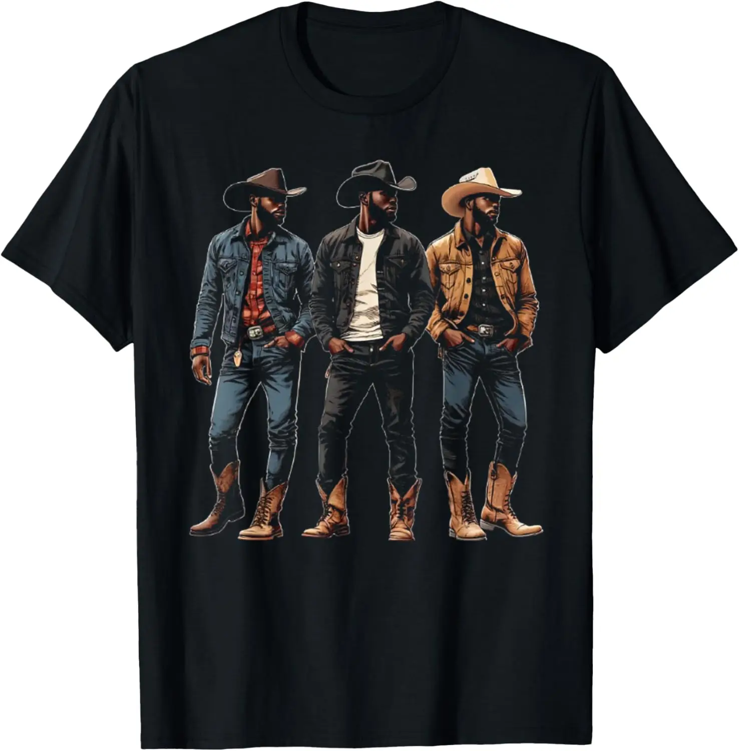 Cowboy Western Rodeo Melanin Black History Texas Men T-Shirt 100% Cotton Trendy Y2K Short-Sleeve Tee-Soft, Quick-Drying,