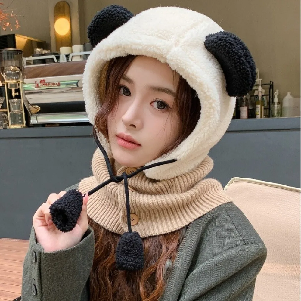 

Korean Style Bear Ear Balaclava Hat Windproof Solid Color Winter Pullover Cap Ear Neck Protection Scarf Ear Protection Hat