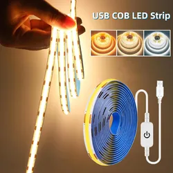 USB 5V COB LED Light Strip Touch Dimmer Flexible LED Tape Indoor Lighting Lamp For Room Kitchen Closet TV Backlight Wall Decor