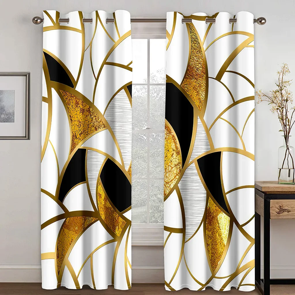 Customize Size Cheap Black Abstract Geometric 200*240 Thin Windows Curtains for Living Room Bedroom Decor 2 Pieces Free Shipping