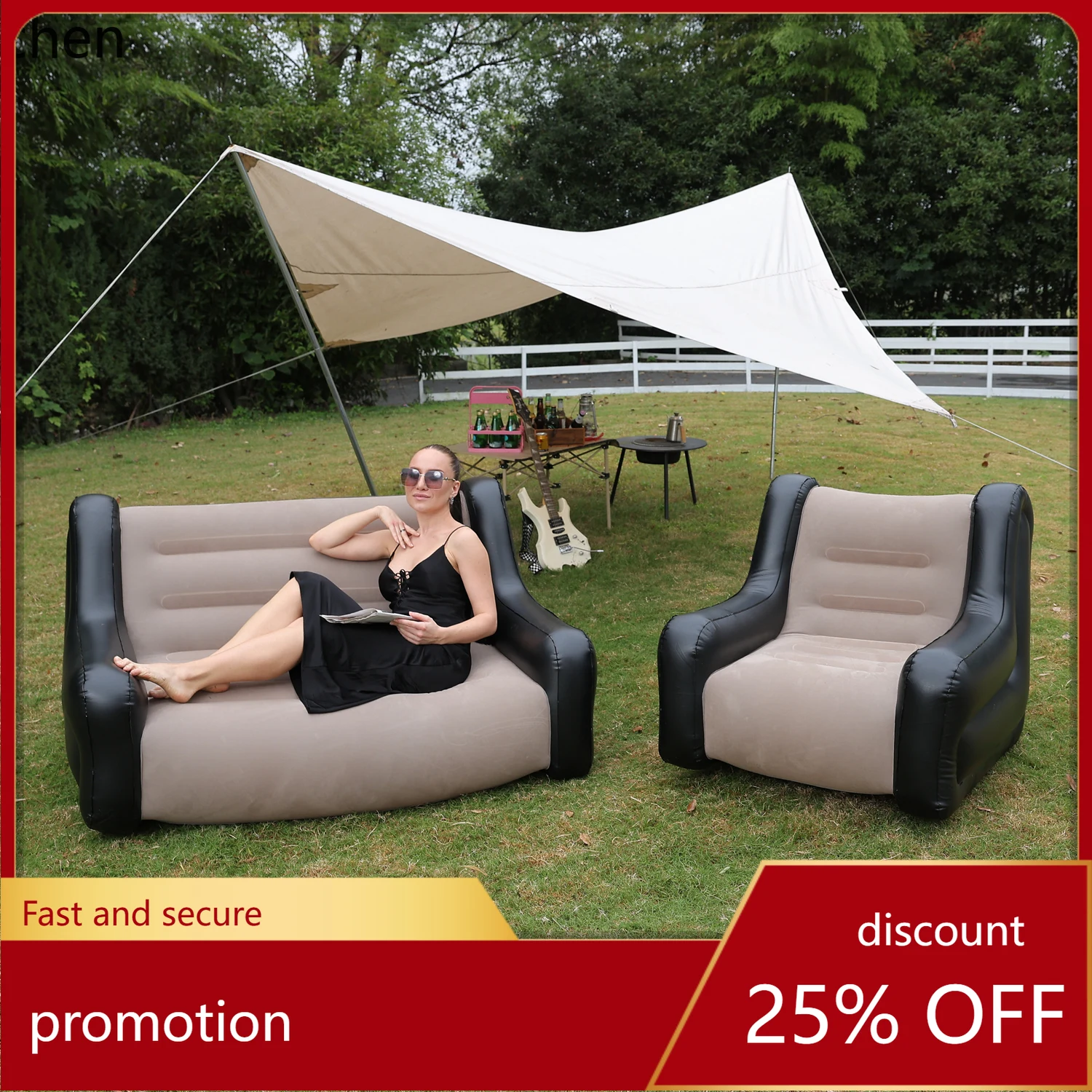 

HXL Double Inflatable Chair For Flodable Blow Up Couch Lounger Portable Air Sofa