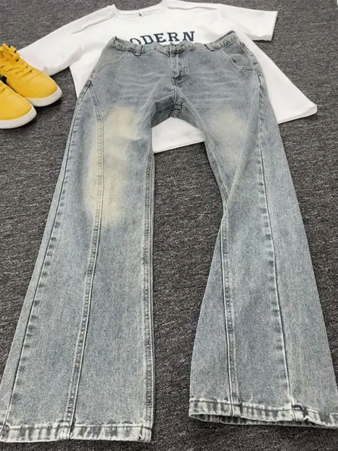 

American High Street Sle Men's Spring Autumn Slim Fit Straight Leg Jeans Bell Bot Cool Haome Retro Cleanfit Pants