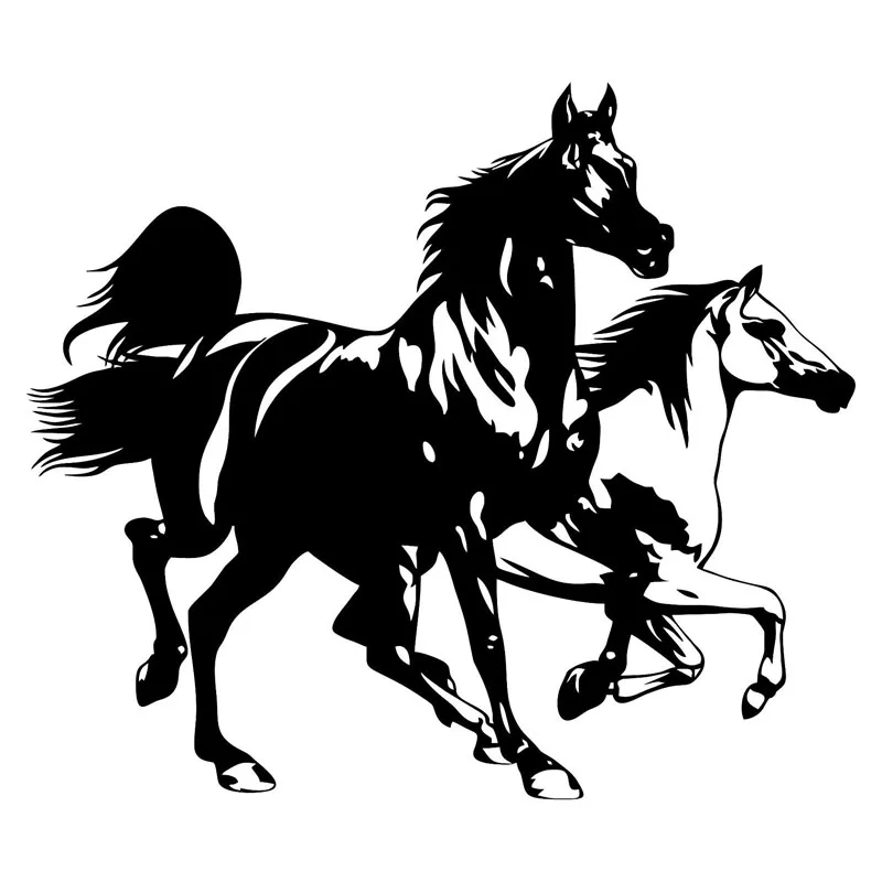 Two Running Horses Car Styling Stickers Personality Car Body Decals Accessories Black/Silver,21*18.3CM