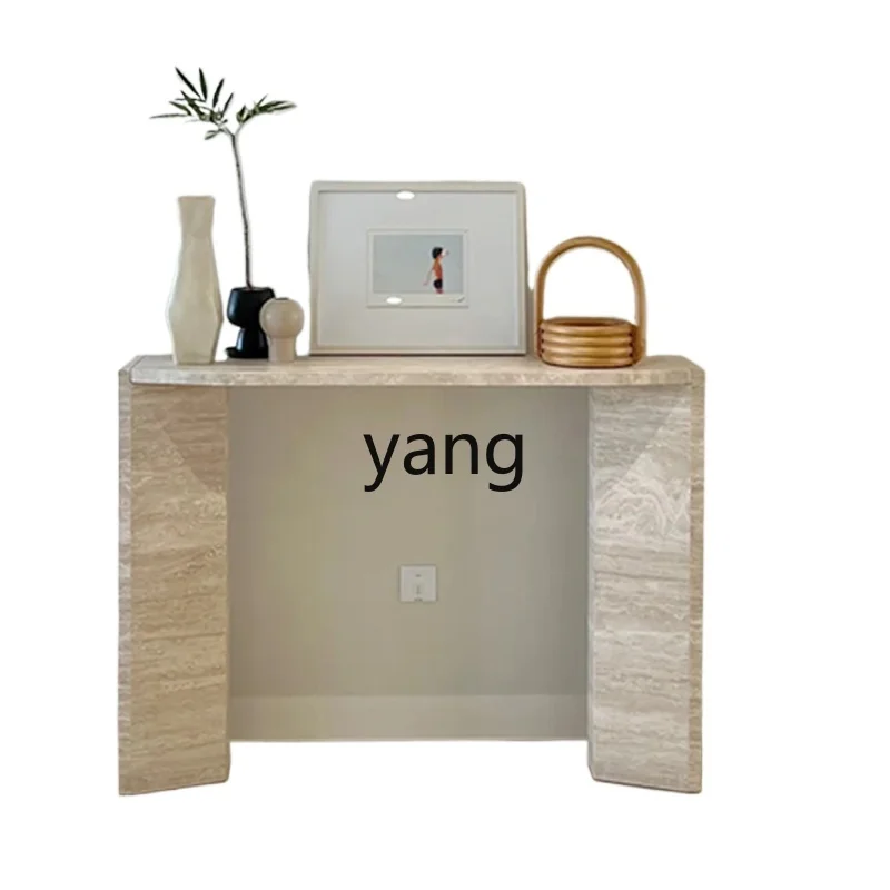 

Yjq retro natural travertine marble entrance table modern simple entrance table against the wall