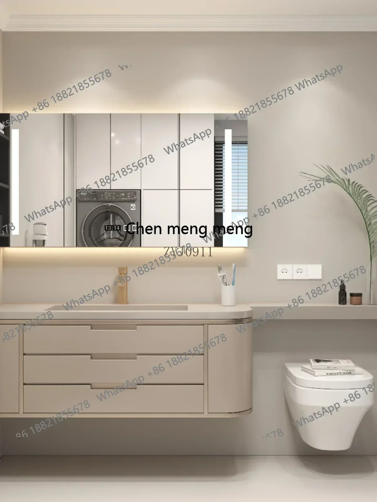 

RR Шкаф для ванной комнаты Комбинированная каменная плита Весь умывальник Современный кремовый стиль Шкаф для ванной комнаты Умывальник Шкаф для мытья лица