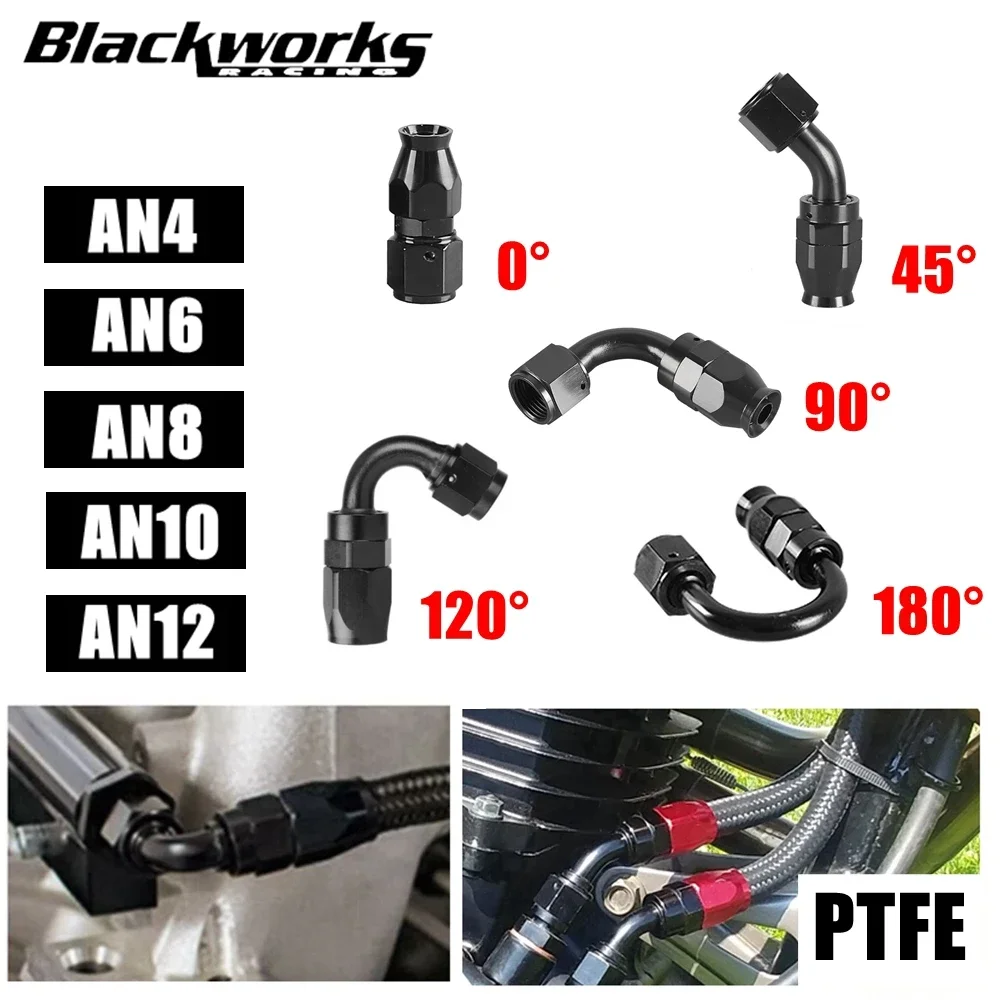 Oil Fuel Swivel Hose End Fitting Adapter AN4/6/8/10/12 Straight 0°/45°/90°/120°/180° Degree Hose End Fitting Swivel PTFE Fitting