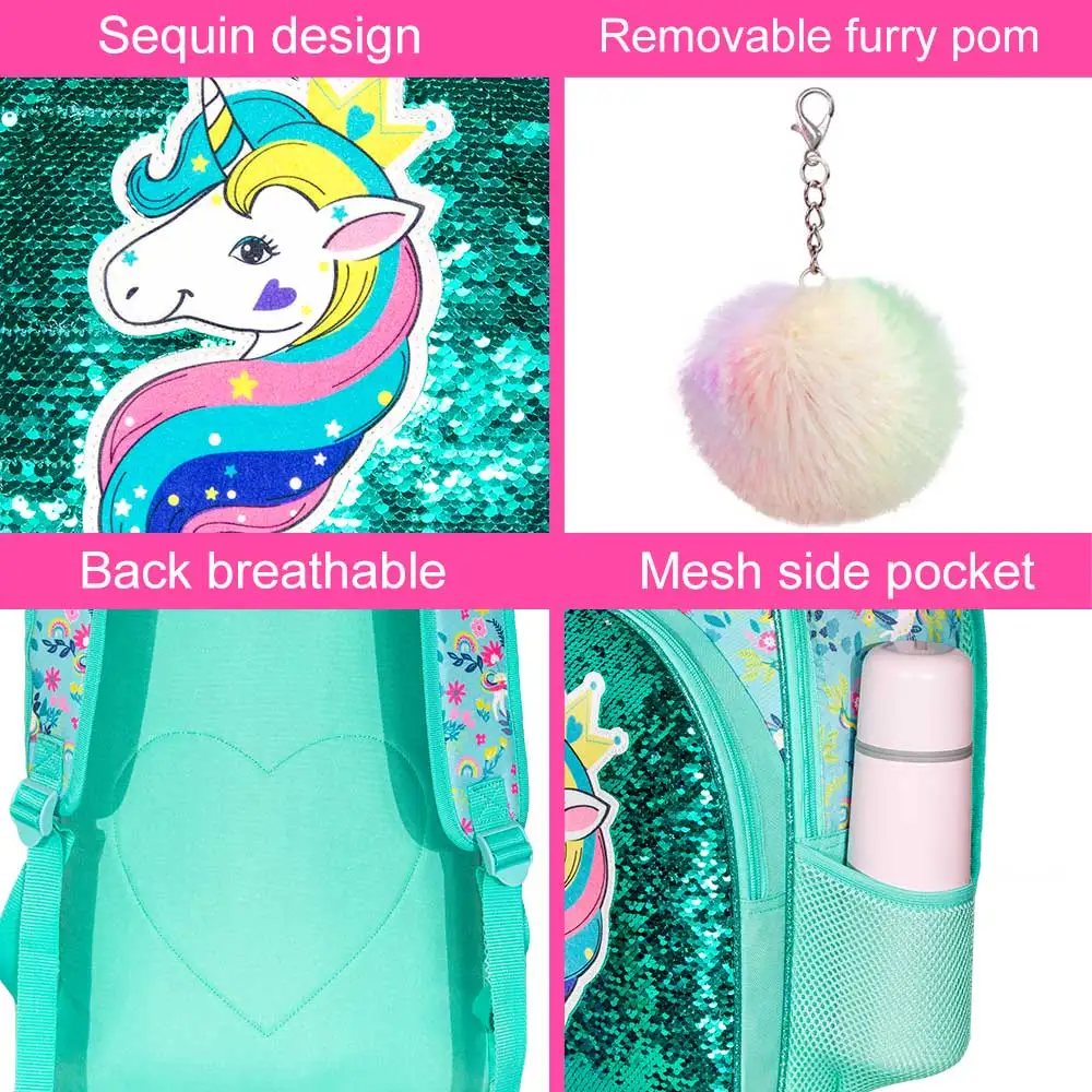 3PCS Unicorn Backpack for Girls, 16\