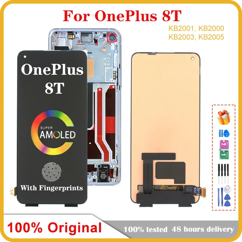 6.55\'\' Original AMOLED For OnePlus 8T 1+8T LCD Display Touch Screen Digitizer Assembly For OnePlus 8T KB2001 KB2000 KB2003 LCD