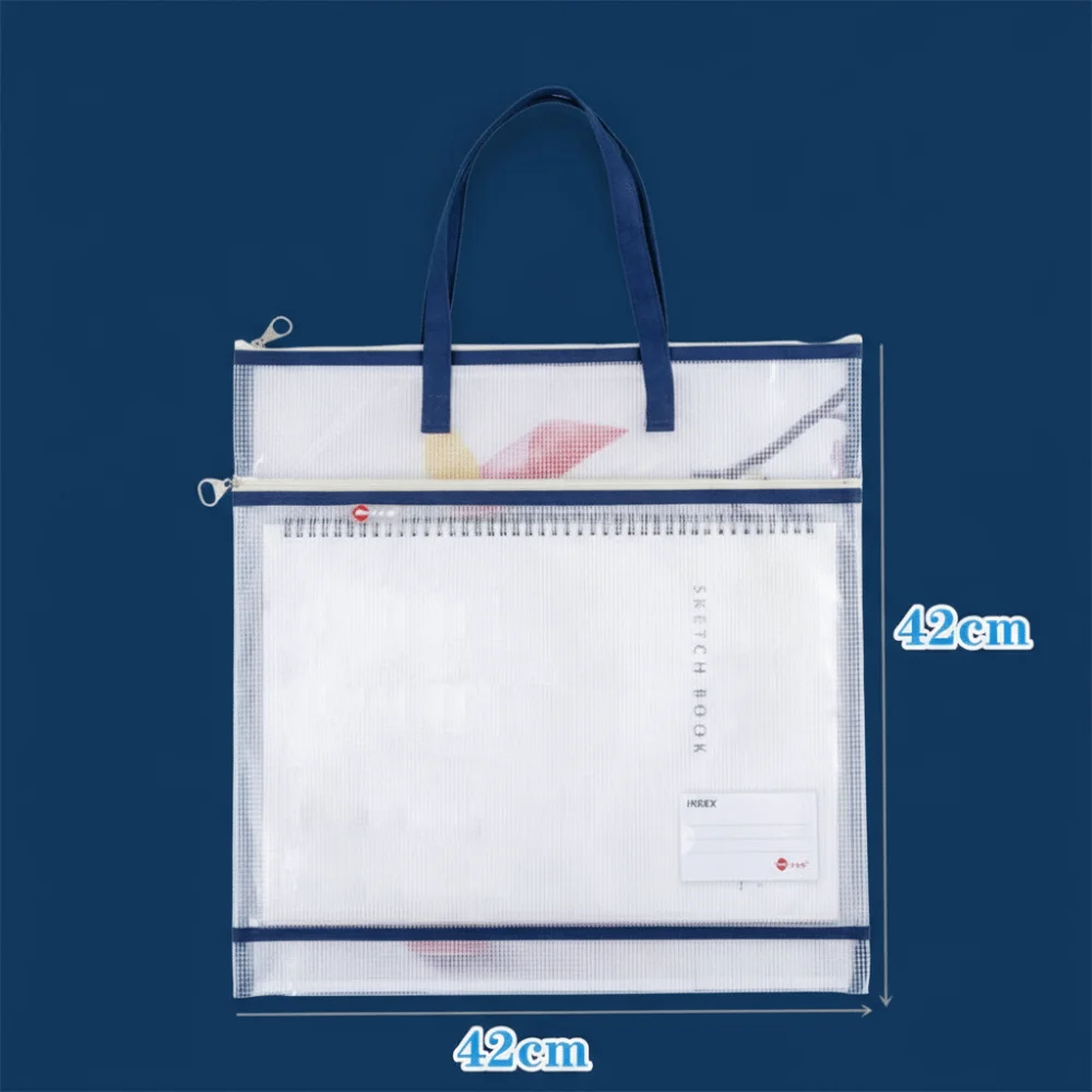 New with Zipper and Handle Project Bag Mesh PVC Large Capacity Mesh Art Bag Waterproof Thickened Storage Bag Office Supplies