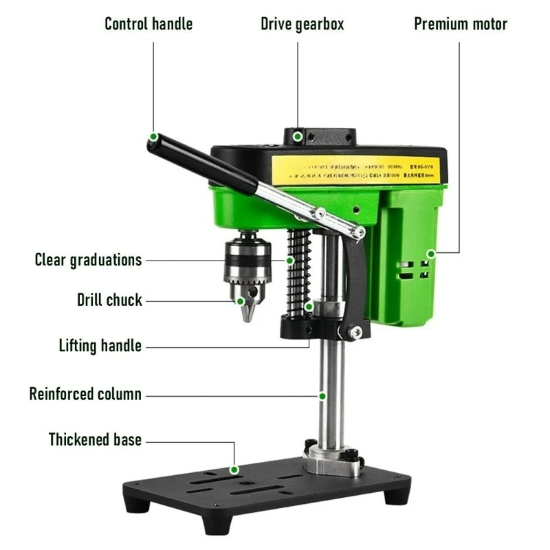 Mini Bench Drill Press 7-Speed 220V AC/DC Dual-Use Lithium Electric Small Workbench Drill Machine