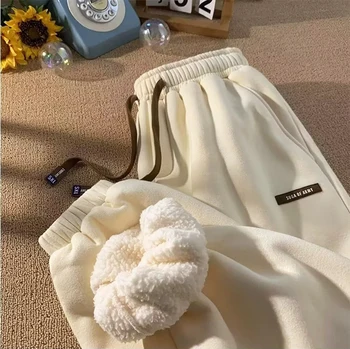 Moletom de lã forrado com pele masculina, corredores casuais grossos, calças com cordão, calças quentes, lazer, inverno