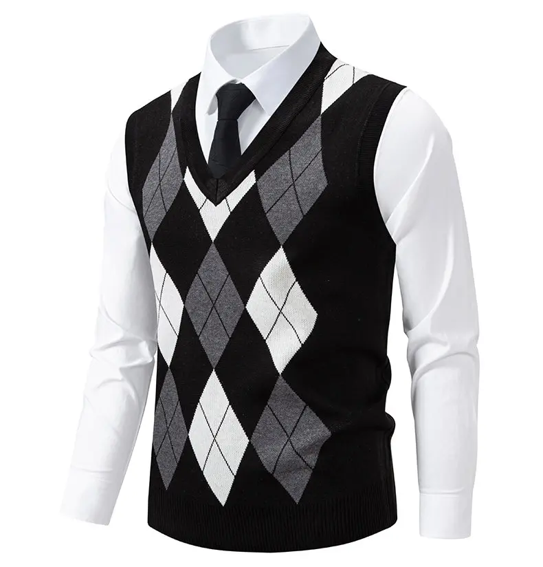 6-Farbige Herren-Strickweste, Lässiger Ärmelloser Pullover mit V-Ausschnitt, Strickstoff, Business-Casual Bürokleidung für Männer – Detail 8