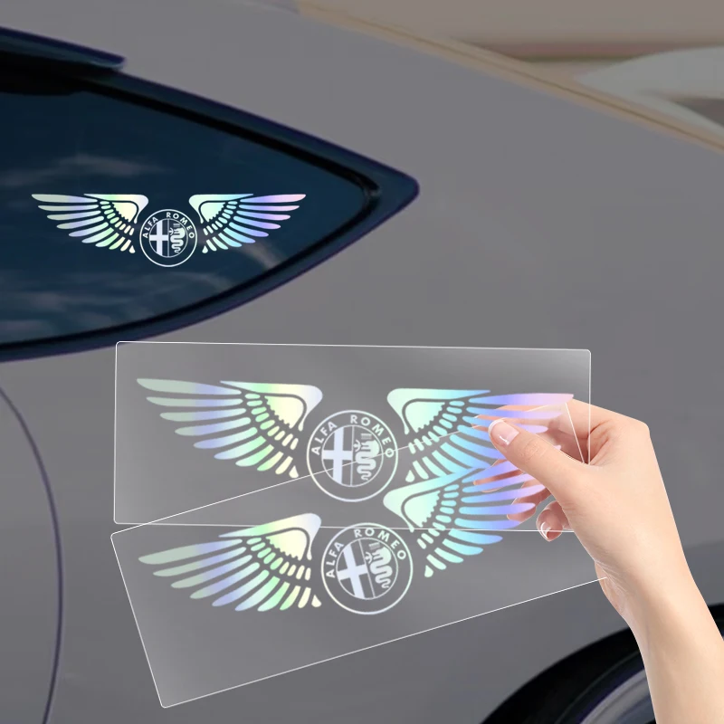 Colorful Reflective Laser Angel Car Window Rear Trunk Rearview Mirror Sticker for Alfa Romeo Giulia Stelvio Giulietta 156 159