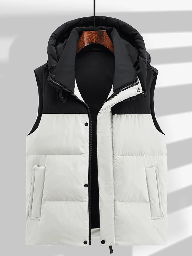 Plus Size White Duck Down Vests Men Hat Detachable Winter Thick Sleeveless Jacket Hooded Puffer Coats Male Big Size 6xl 7xl 8xl