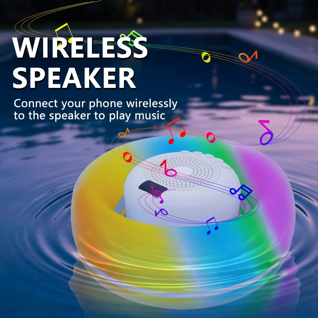 

New High Quality IPX6 Waterproof Floating BlueTooth Speaker TWS Stereo Party Outdoor Pool Speakers with RGB Light, TF Card Slot