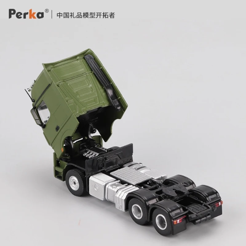 

Perka масштаб 1:64, двухосевой колесный грузовик, прицеп, имитационная модель из сплава, статическая коллекция, украшенная праздничная игрушка, сувенирный подарок