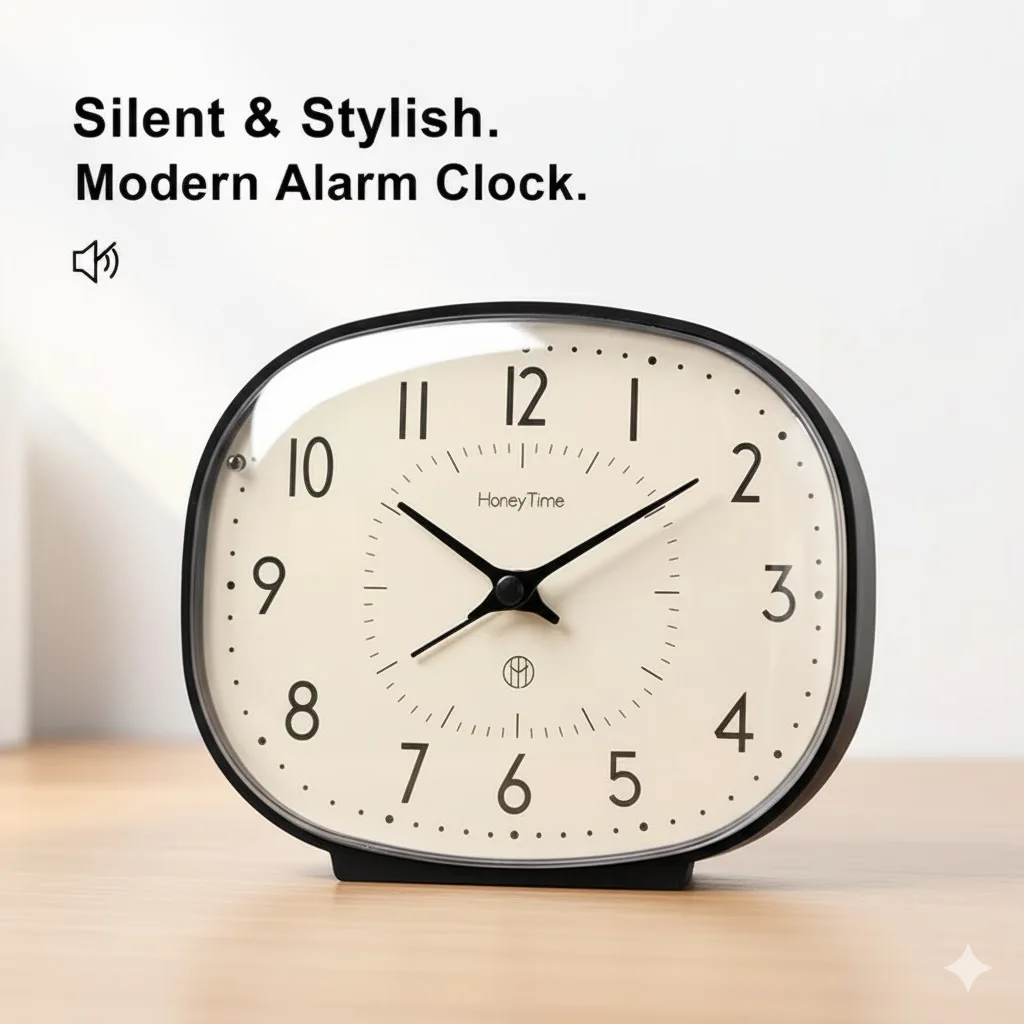 Retro Mute Desk Clock,  Analog Alarm Clock with Night Light, Large Number Display Bedside Table Clock for Bedroom