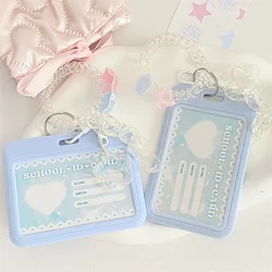 Women's Cute Card Cover Holder Flash Pink Blue Love Gradient Cool Card Star Pendant Keychain Bus Student ID Card Holder Case
