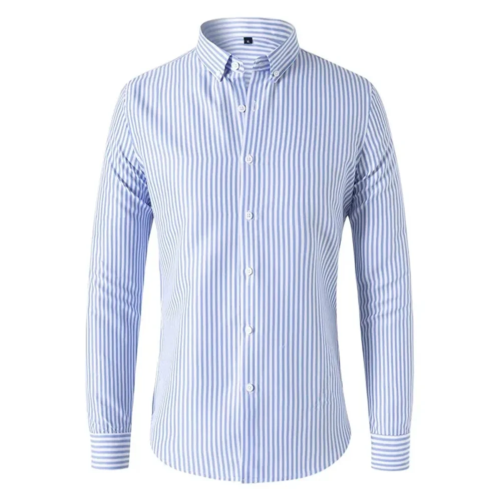 New mens Stripe Shirt Long Sleeve Printing Breathable T Shirts Lapel Basic Shirts for Men Lightweight Hawaiian Shirt Streetwear