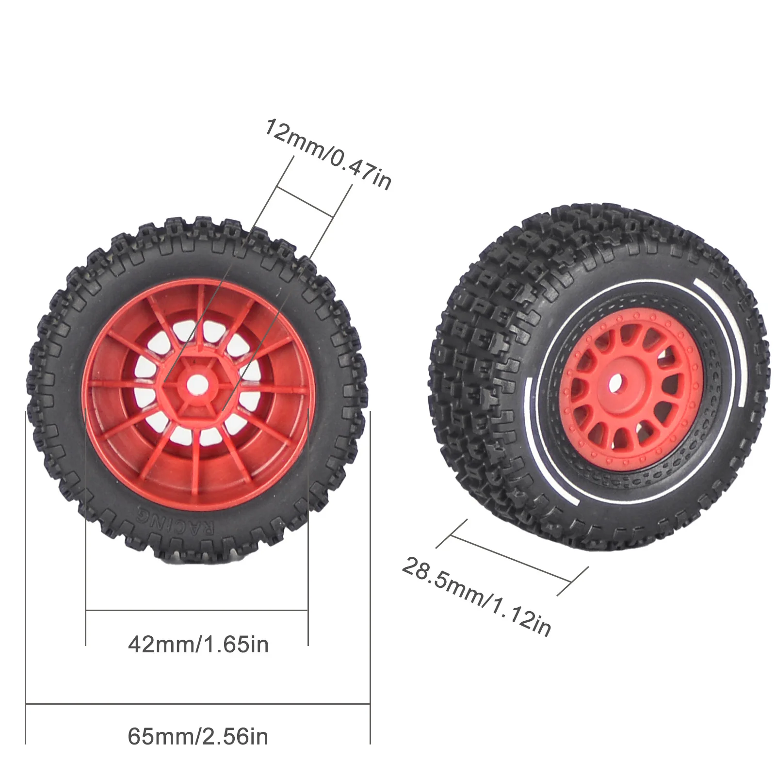 4 Stück 65 mm Gummireifen 12 mm Sechskant für Arrma 1/14 Mini MOJAVE GROM RC Auto Upgrade Teile Zubehör