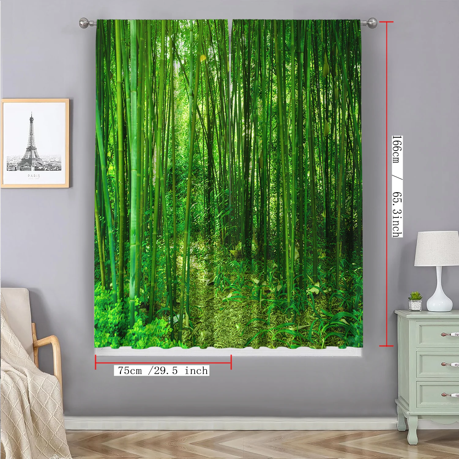 2PC Home Decoration Screen Curtain Green Forest Landscape Screen Curtain Suitable For Kitchen, Cafe, Living Room, Balcony